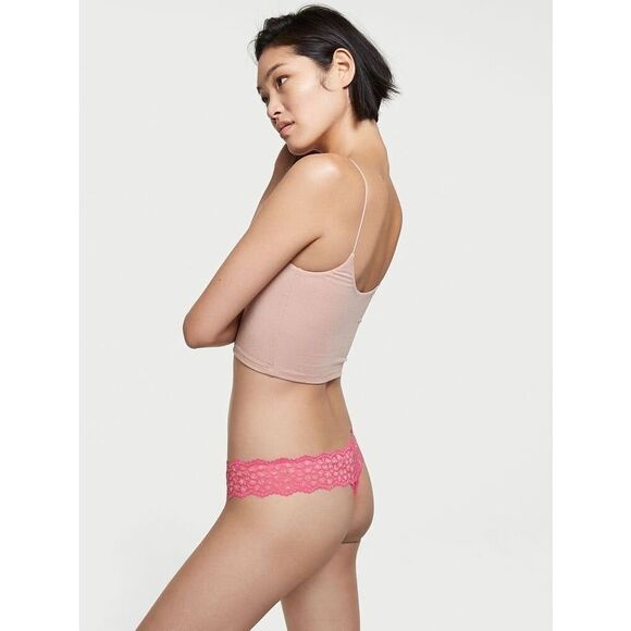 NWT (XXL) Victoria’s Secret The Lacie Sparkly Animal Lace Thong Panty Gold/Pink - Picture 5 of 10